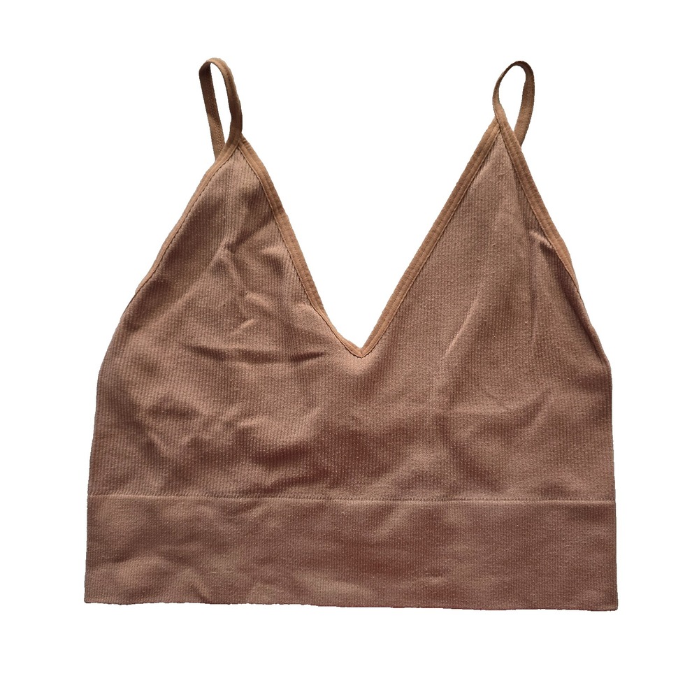Ribbed Comfortโ Y2K Bra Top Wireless Pullover Stretch Sleep Bozzolo Brown S/M
